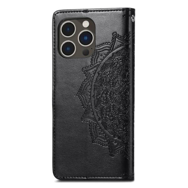 Mandala läder iPhone 14 Pro fodral - Svart Svart