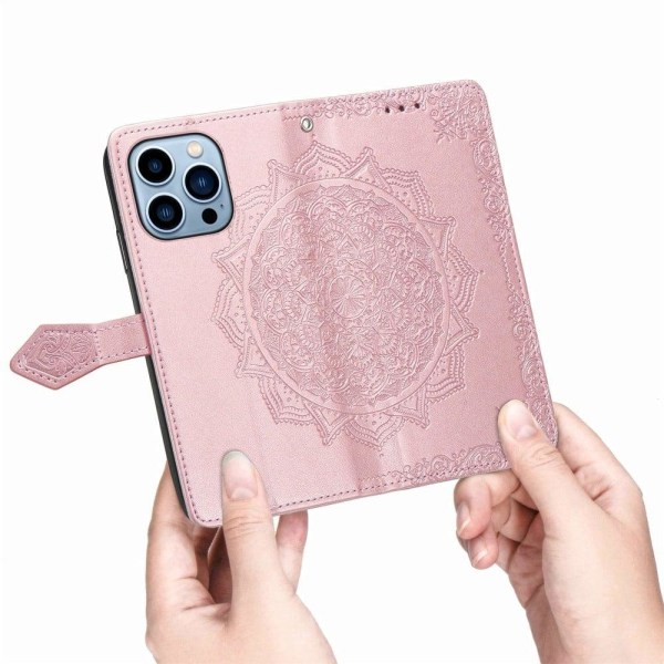 Mandala läder iPhone 13 Pro fodral - Rosa Rosa