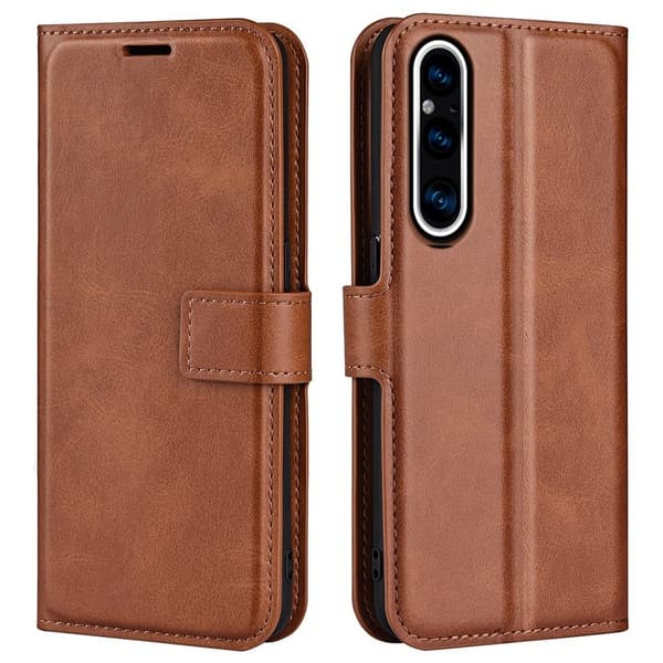 Hållbart konstläder Sony Xperia 1 V fodral med plånbok - Brun Brun