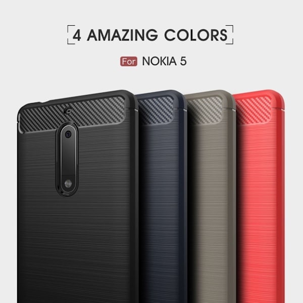 Nokia 5 Karbonfiber Børstet TPU Etui - Rød Red
