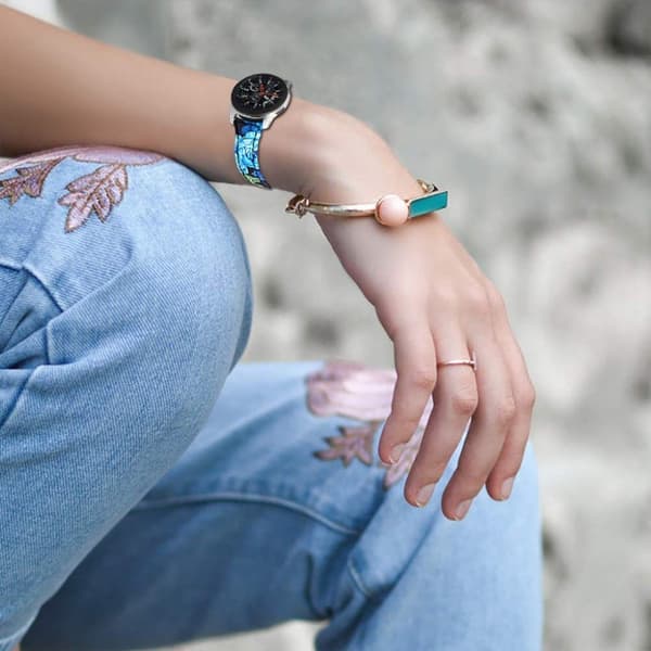 Samsung Gear S3 Classic / Frontier blomster ægte læder Urrem - Blå Rose Blue