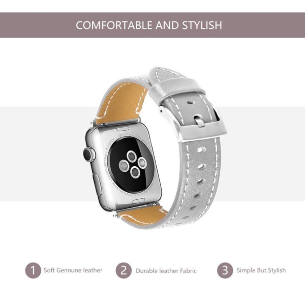 Apple Watch Series 5 / 4 40mm klassisk urrem i ægte læder - Grå Silver grey