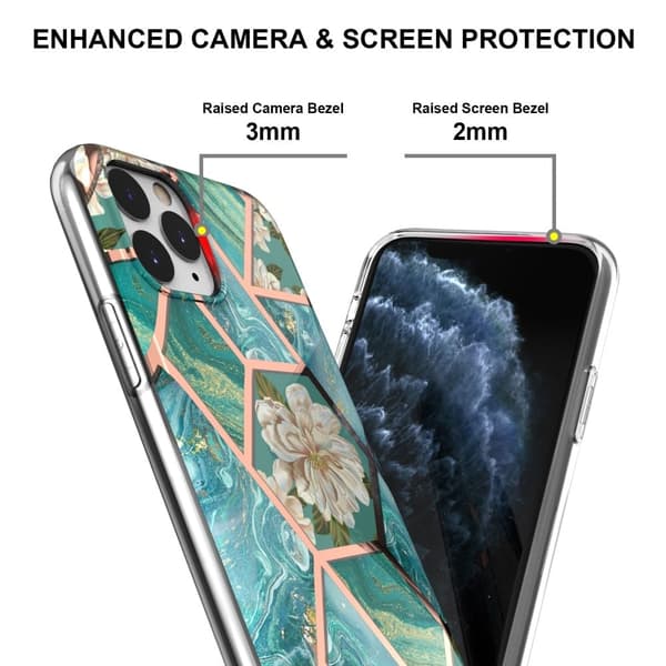 Marble iPhone 11 Pro Etui - Blåe Blomster Green