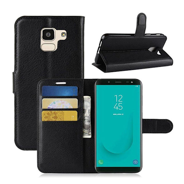 Samsung Galaxy J6 (2018) mobilfodral PU läder TPU plånbok stående läge - Svart Svart