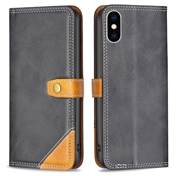 BINFEN kaksivärinen nahkakotelo iPhone Xs Max - Musta Black