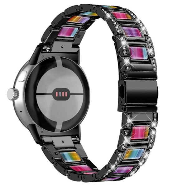 Google Pixel Watch rhinestone-dekor i resin-stil urrem i rustfrit stål - Sort / Regnbue Multicolor