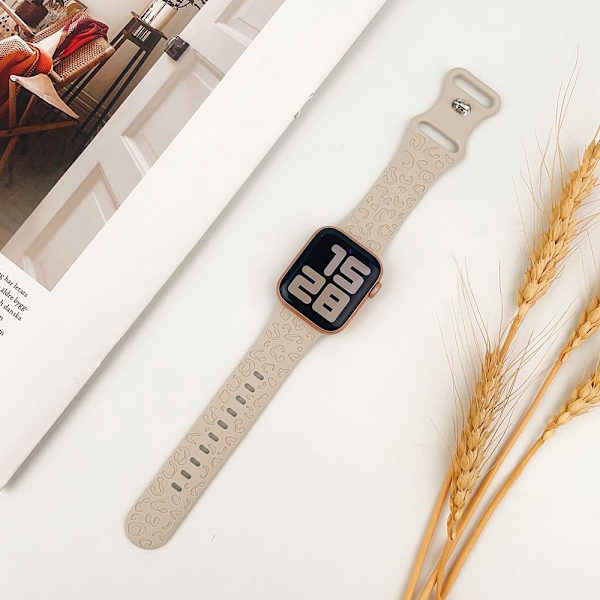 Apple Watch Series 41mm - 40mm - 38mm Universal Flexible Strap Leopard Pattern Watch Band - Stjernelys White