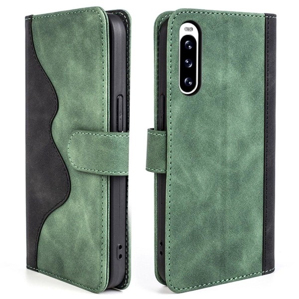 Tvåfärgat Sony Xperia 10 V fodral i läder - Grön Grön