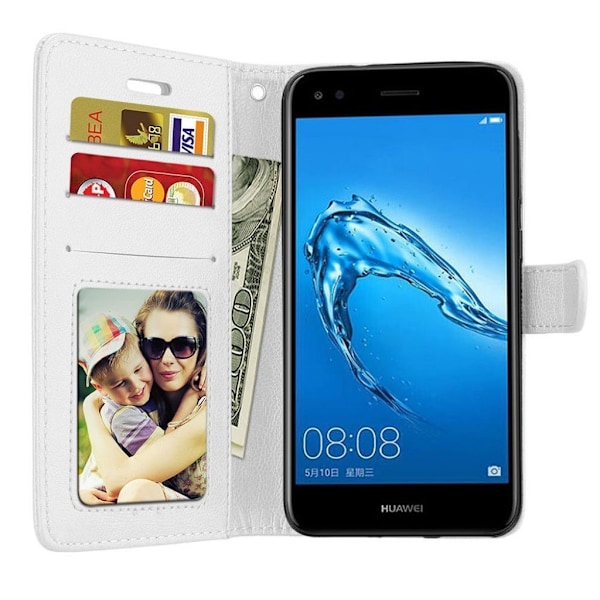 Pure farve Huawei P9 Lite Mini crazy horse PU læder flip etui - hvid White