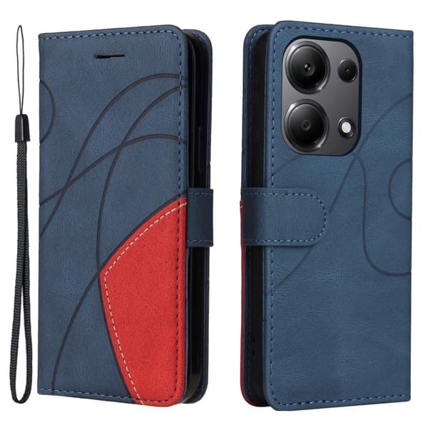 Teksturert læretui med stropp for Xiaomi Redmi Note 13 Pro 4G / Xiaomi Poco M6 Pro - Blå Blue