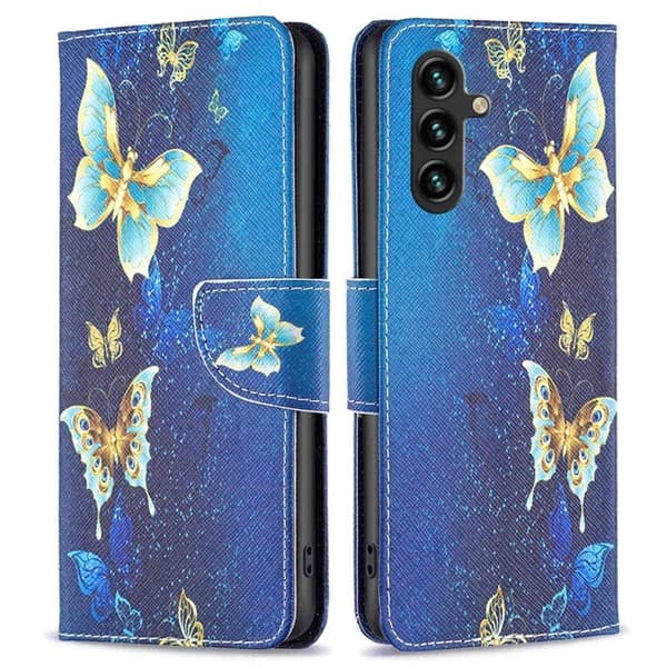 Wonderland Samsung Galaxy A14 Flip Etui - Gyldne Sommerfugle Blue