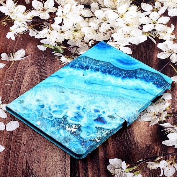iPad 10.2 (2019) Stilfuldt mønstered læder flip etui - Havbølge Blue