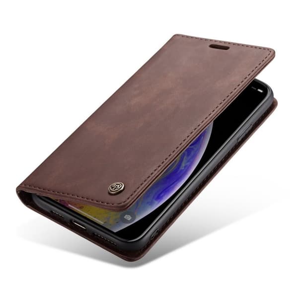 CASEME iPhone XS auto-absorberende læder flip cover - Kaffe Brown