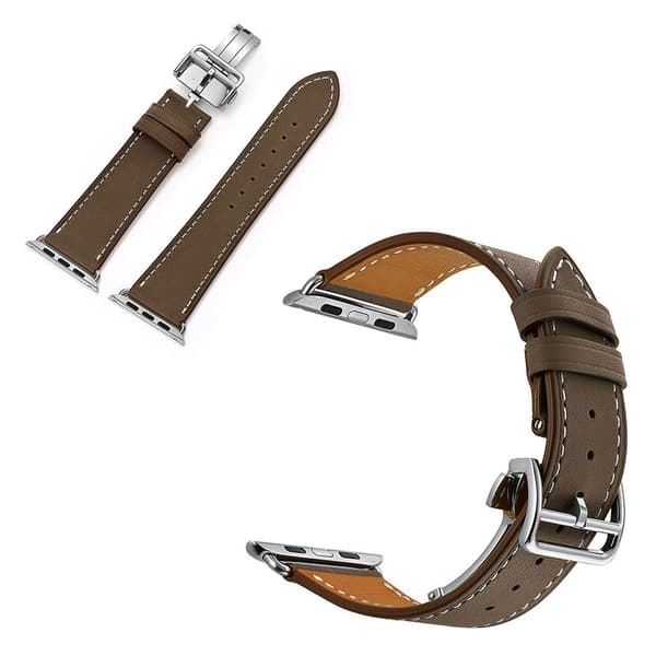Apple Watch Series 5 40mm enkelt klockarmband i äkta läder - Grå Brun