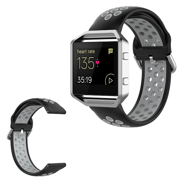 Fitbit Blaze / Versa / Versa Lite / Versa 2 tofarvet silikone urrem - Sort / grå Black