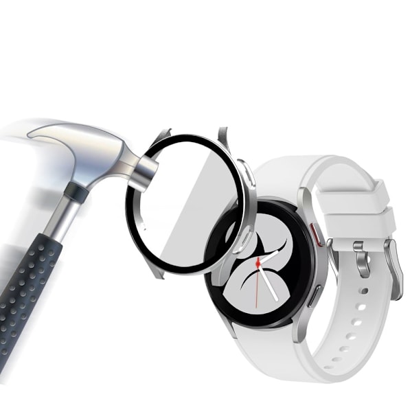 Samsung Galaxy Watch 4 (44mm) cover with tempered glass screen protector - Silver Silvergrå