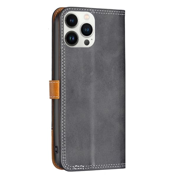 BINFEN kaksivärinen nahkakotelo iPhone 13 Pro Max - Musta Black