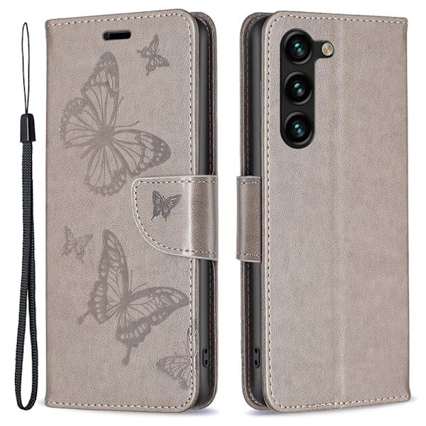 Butterfly Samsung Galaxy S24 Plus läderfodral - Silver/Grå Silvergrå