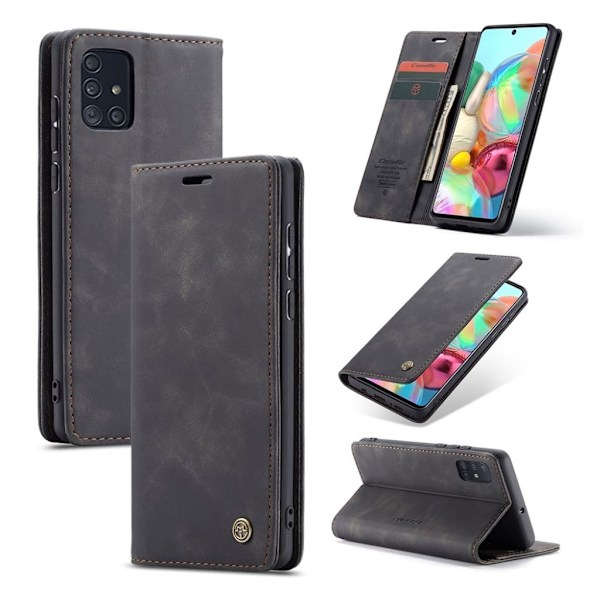 CaseMe Samsung Galaxy A71 Vintage kotelot - Musta Black