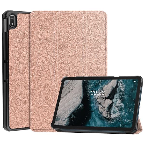 Nokia T20 tri-fold PU læder flip taske - Rødguld Pink