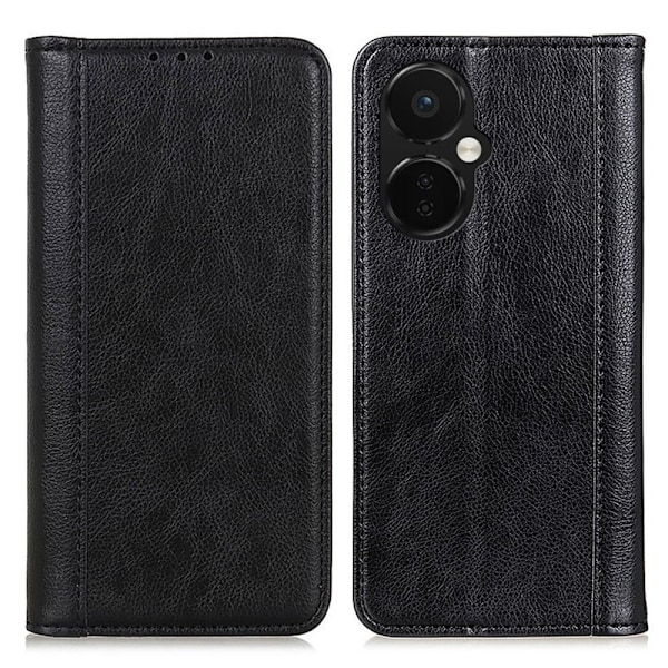 Äkta läder OnePlus Nord CE 3 fodral med magnetisk stängning Svart