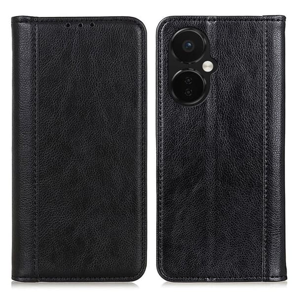 Ekte lærdeksel med magnetisk lukking for OnePlus Nord CE 3 - Svart Black