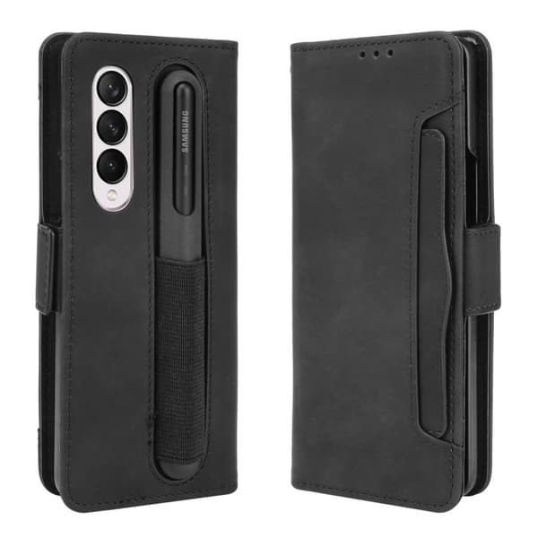 Stilfuldt Læder Etui med Pung til Samsung Galaxy Z Fold3 5G - Sort Black