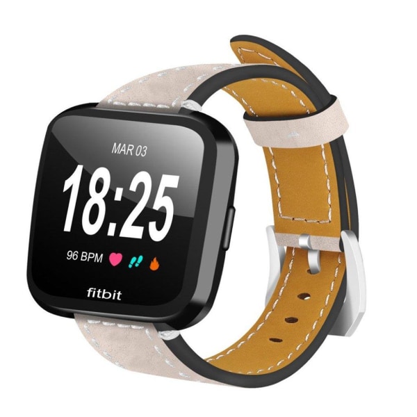 Fitbit Versa klockarmband i geniun läder matt giftfri klassiskt metallspänne - Beige Beige