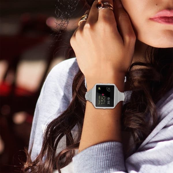Fitbit Blaze urrem i okseskinn - Grå Silver grey