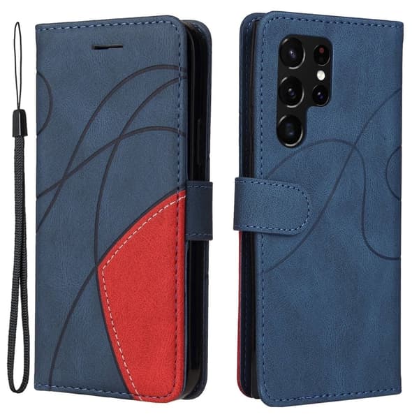 Tekstureret Samsung Galaxy S23 Ultra læderetui med rem - Blå Blue