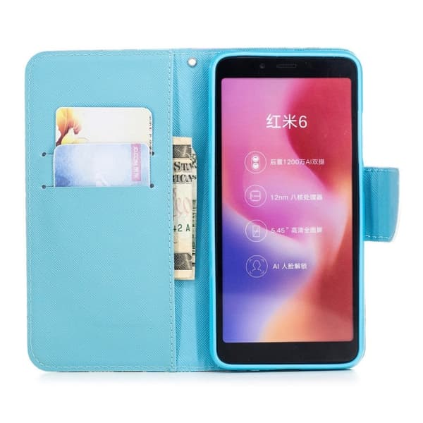 Xiaomi Redmi 6 mobiletui i kunstlæder med mønster og pung - Cool kat Multicolor