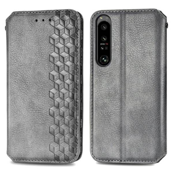 Læder Etui med A Stilfuldt Rhombus Tryk til Sony Xperia 1 IV - Grå Silver grey