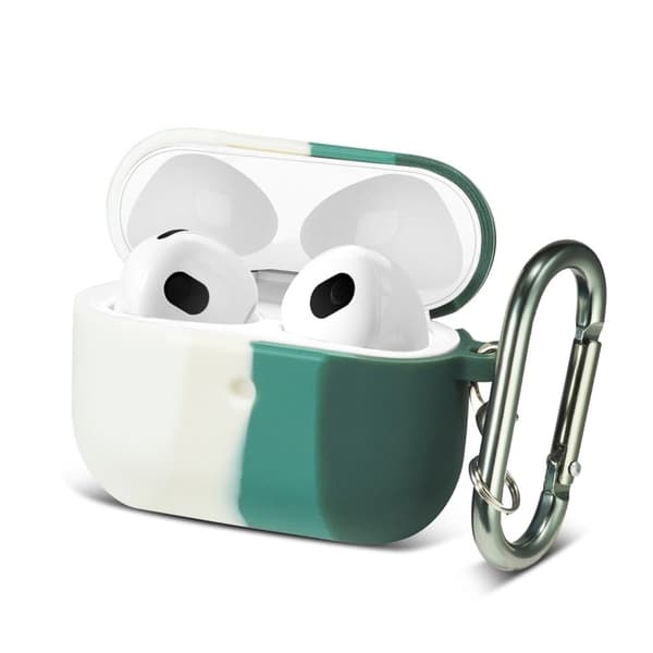 AirPods 3 silikonfodral med regnbågsfärgad gradient och karbinhake - Vit / Mörkgrön multifärg