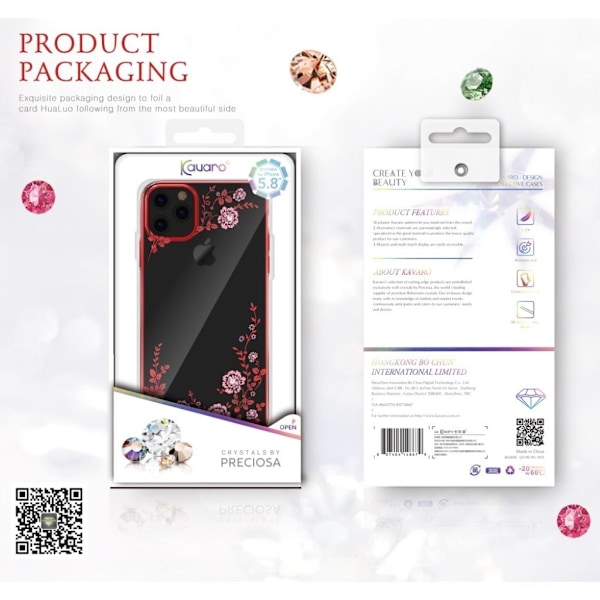 Kavaro iPhone 11 Pro Max Flora kristallfodral - Röd Röd