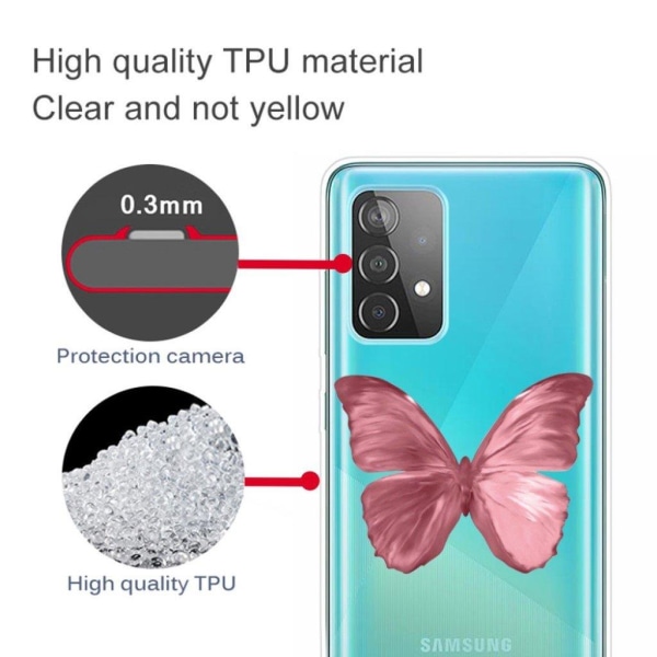 Butterfly Samsung Galaxy A32 nahkakotelo - Vaaleanpunainen Perhonen Pink