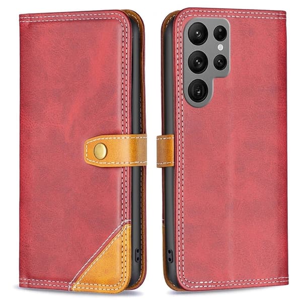 BINFEN kaksivärinen nahkakotelo Samsung Galaxy S23 Ultra - Punainen Red