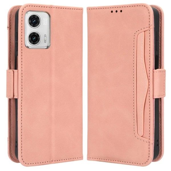 Stilfuldt Læder Etui med Pung til Motorola Moto G73 - Lyserød Pink