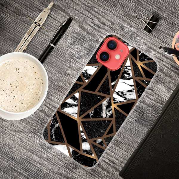 Marble design iPhone 12 Mini cover - Sorte Flisefragmenter Black