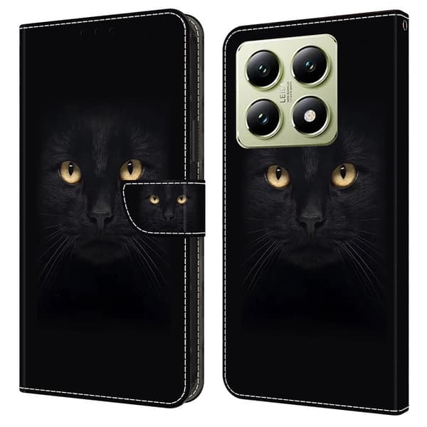 Wonderland Xiaomi 14T flip kuoret - Musta Kissa Black