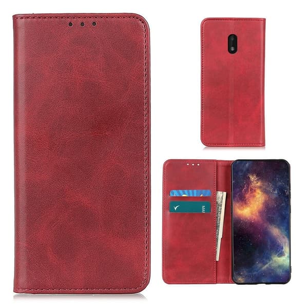 Flip Etui med Pung i Ekte Lær til Nokia C1 Plus - Rød Red