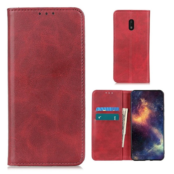 Wallet-style ægte Læder Flipcase til Nokia C1 Plus - Rød Red