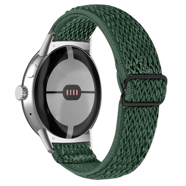 Elastiskt klockarmband i vävd stil för Google Pixel Watch med silverfärgad kontakt - Militärgrön Grön