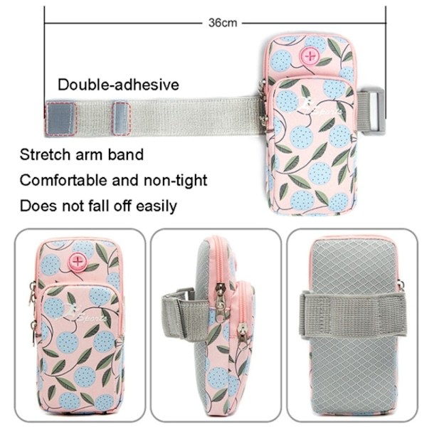 Farverigt bladmønster elastisk armbåndspose til telefoner - Størrelse: S Pink
