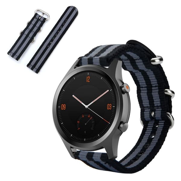 Nylon ranneke TicWatch C2 kellolle - Musta / Harmaa / Musta / Harmaa / Musta Black
