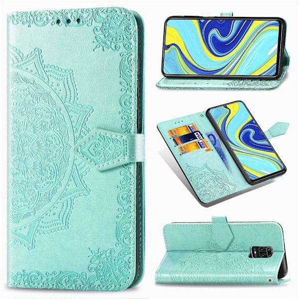 Mandala Xiaomi Redmi Note 9 Pro Max / 9 Pro / 9s Flip Fodral - Cyan Grön