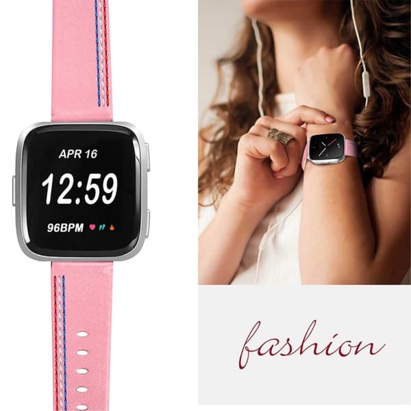 Fitbit Versa 2 / Versa Lite naudannahkainen ommeltu kellonhihna - Pinkki Pink