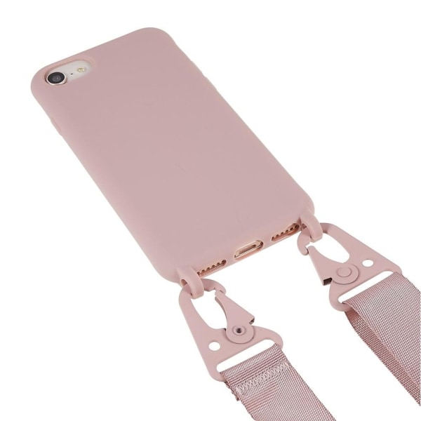 Thin TPU case with a matte finish and adjustable strap for iPhon Pink