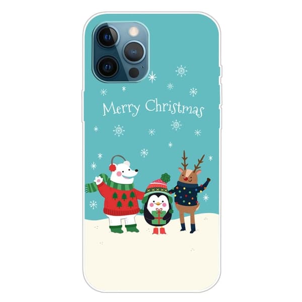 iPhone 16 Pro Fodral Julmönster Tryck Mjukt Flexibelt Telefonskydd - Snöfältets Vänner Blå