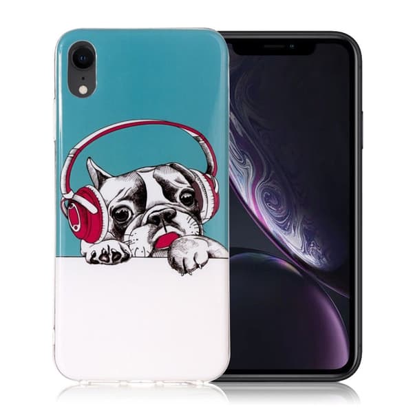 IPhone 9 mobilskal silikon självlysande tryckmönster - Hund bär hörlurar multifärg