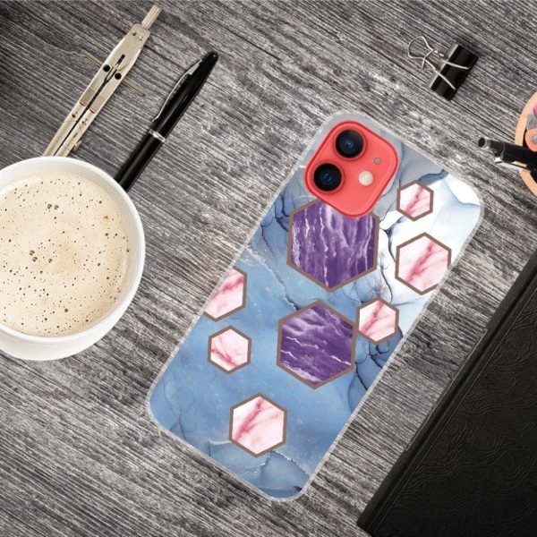 Marble design iPhone 12 Mini cover - Sekskantede Fragmenter I Blå Blue